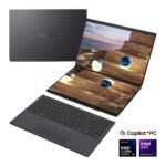Asus | Zenbook Duo UX8407AA-SN066W | Moher Gray | 14" | OLED | Skārienekrāns | 2.8K | 2880 x 1800 pikseļi | 144 Hz | Pretatspīduma | Intel Core Ultra X9 | 378H | 32 GB | LPDDR5X | Cietvielas diska ietilpība 2000 GB | Intel Arc Graphics | Windows 11 Pro | 802.11be | Bluetooth versija 5.4 | Tastatūras valoda ASV starptautiskā | Tastatūras apgaismojums | Garantija 24 mēneši | Akumulatora garantija 12 mēneši