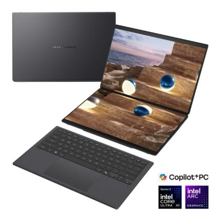 Asus | Zenbook Duo UX8407AA-SN066W | Moher Gray | 14" | OLED | Skārienekrāns | 2.8K | 2880 x 1800 pikseļi | 144 Hz | Pretatspīduma | Intel Core Ultra X9 | 378H | 32 GB | LPDDR5X | Cietvielas diska ietilpība 2000 GB | Intel Arc Graphics | Windows 11 Pro | 802.11be | Bluetooth versija 5.4 | Tastatūras valoda ASV starptautiskā | Tastatūras apgaismojums | Garantija 24 mēneši | Akumulatora garantija 12 mēneši