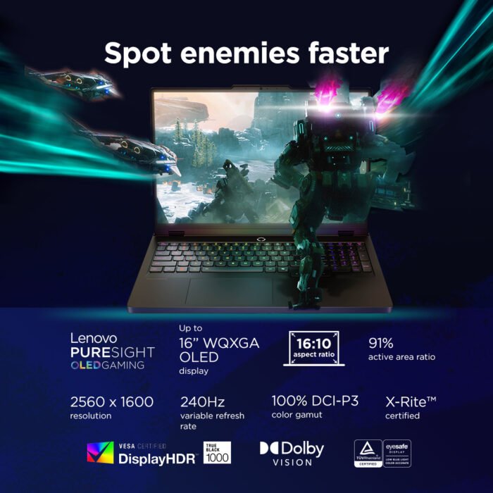 Lenovo Legion Pro 5 16IAX10, 16", WQXGA OLED, Intel Core Ultra 7 255HX, 32 GB DDR5, 1 TB SSD, GeForce RTX 5070 8 GB GDDR7, Windows 11 Home, Eclipse Black