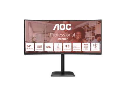 AOC CU34E4CV | 34 " | VA | 21:9 | 120 Hz | 4 ms | 3440 x 1440 pikseļi | HDMI pieslēgvietu skaits 2 | Melns