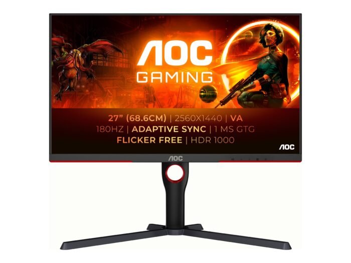 AOC | Monitors | Q27G3XMN/BK | 27" | VA | 16:9 | 180 Hz | 1 ms | 2560 x 1440 pikseļi | 700 cd/m² | HDMI portu skaits 2 | Melns