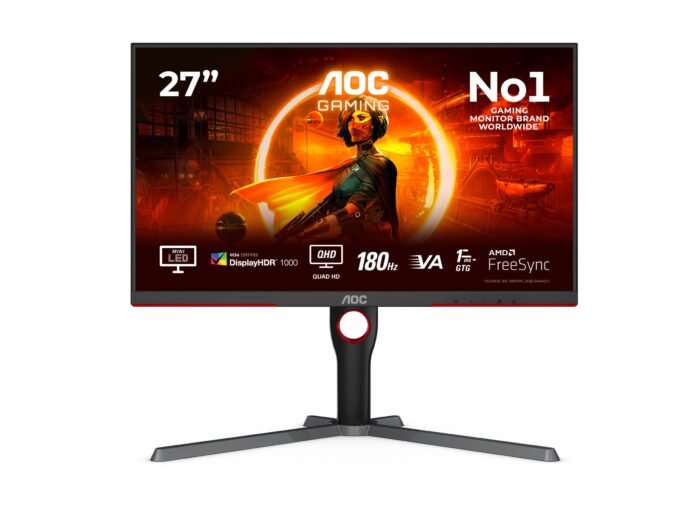 AOC | Monitors | Q27G3XMN/BK | 27" | VA | 16:9 | 180 Hz | 1 ms | 2560 x 1440 pikseļi | 700 cd/m² | HDMI portu skaits 2 | Melns