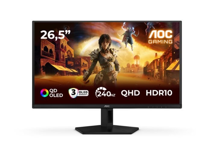 AOC Q27G41ZDF | 27" | QD-OLED | QHD | 16:9 | 240 Hz | 0,03 ms | 2560 x 1440 pikseļi | 400 cd/m² | HDMI portu skaits 1 | melns