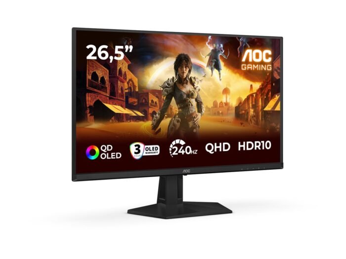 AOC Q27G41ZDF | 27" | QD-OLED | QHD | 16:9 | 240 Hz | 0,03 ms | 2560 x 1440 pikseļi | 400 cd/m² | HDMI portu skaits 1 | melns