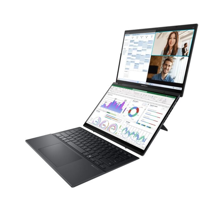 Asus | Zenbook Duo UX8406CA-PZ009W | Basalt Gray | 14" | OLED | Skārienekrāns | 3K | 2880 x 1800 pikseļi | Spīdīgs | Intel Core Ultra 9 | 285H | 32 GB | LPDDR5X | Cietvielas diska ietilpība 2000 GB | Intel Graphics | Windows 11 Home | 802.11be | Bluetooth versija 5.4 | Tastatūras valoda ASV starptautiskā | Tastatūras apgaismojums