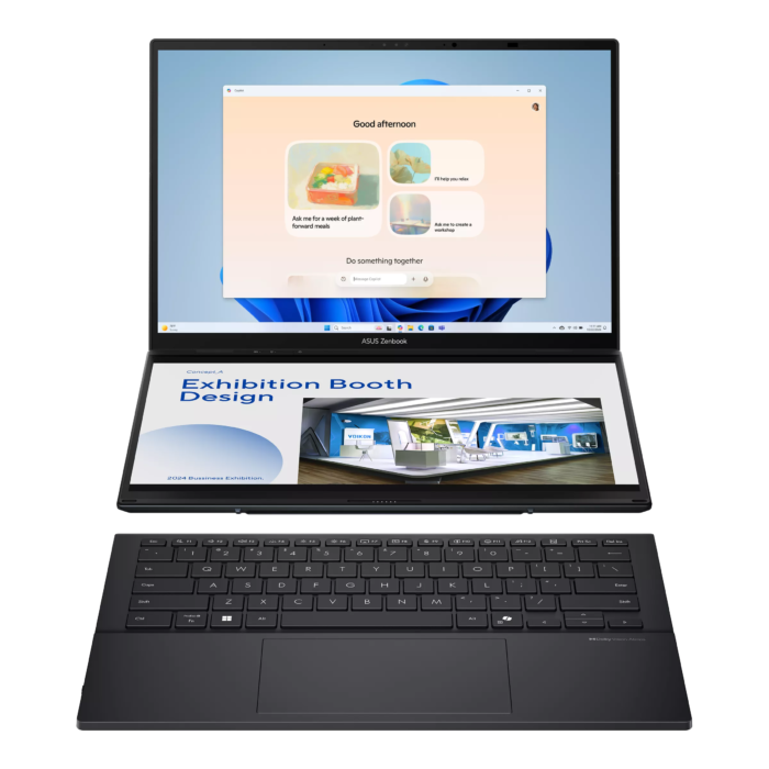 Asus Zenbook Duo UX8406CA-QL358X | Inkwell Gray | 14" | OLED | Skārienekrāns | FHD | 1920 x 1200 pikseļi | 60 Hz | Spīdīgs | Intel Core Ultra 7 | 255H | 16 GB | LPDDR5X | Cietvielas diska ietilpība 1000 GB | Intel Arc Graphics | Windows 11 Pro | 802.11be | Bluetooth versija 5.4 | Tastatūras valoda ASV starptautiskā | Tastatūras apgaismojums | Garantija 24 mēneši | Akumulatora garantija 12 mēneši