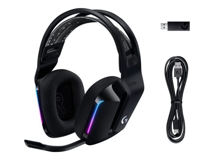 Logitech | Spēļu austiņas | G G733 | Bezvadu | Pārauss | Melnas | Trokšņu slāpēšana | Bezvadu